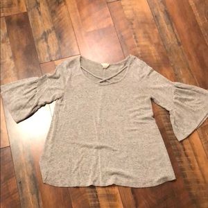 Gray, bell-sleeved blouse